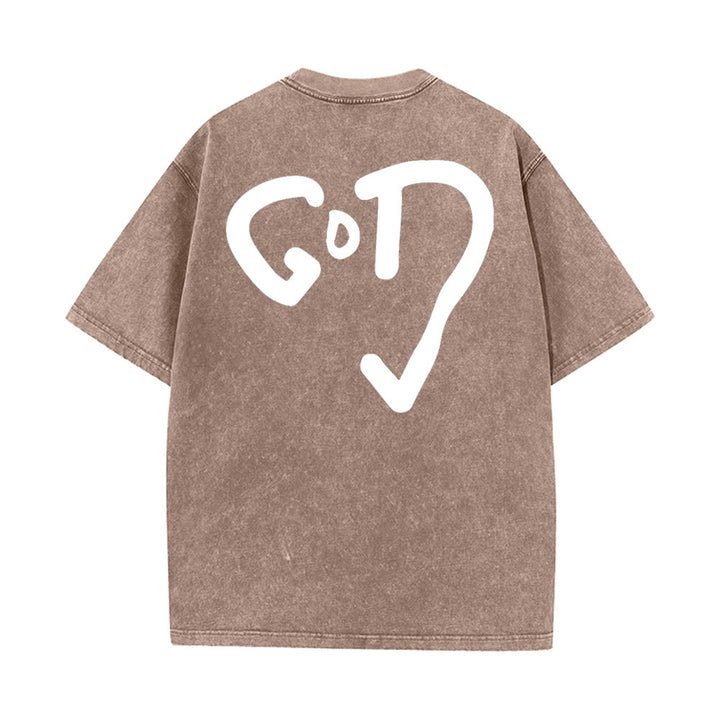 Christianartworkshop Maglietta unisex lavata con Dio Cuore - Cachi - 4XL - image 10