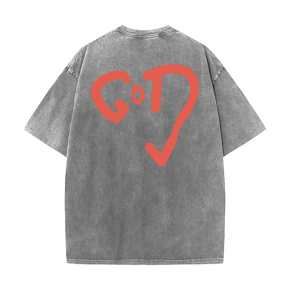 Christianartworkshop Maglietta unisex lavata con Dio Cuore - Grigio - 4XL - image 14