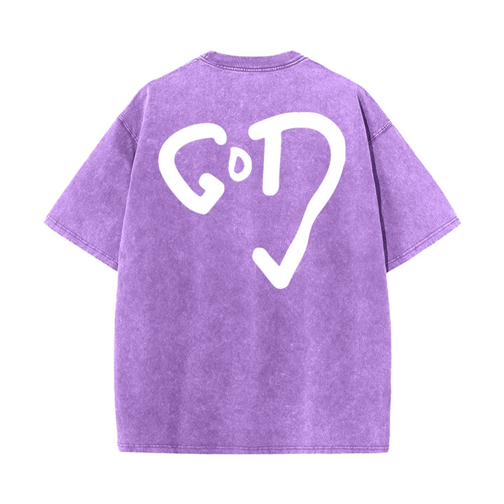 Christianartworkshop Maglietta unisex lavata con Dio Cuore - Viola - 4XL - image 0