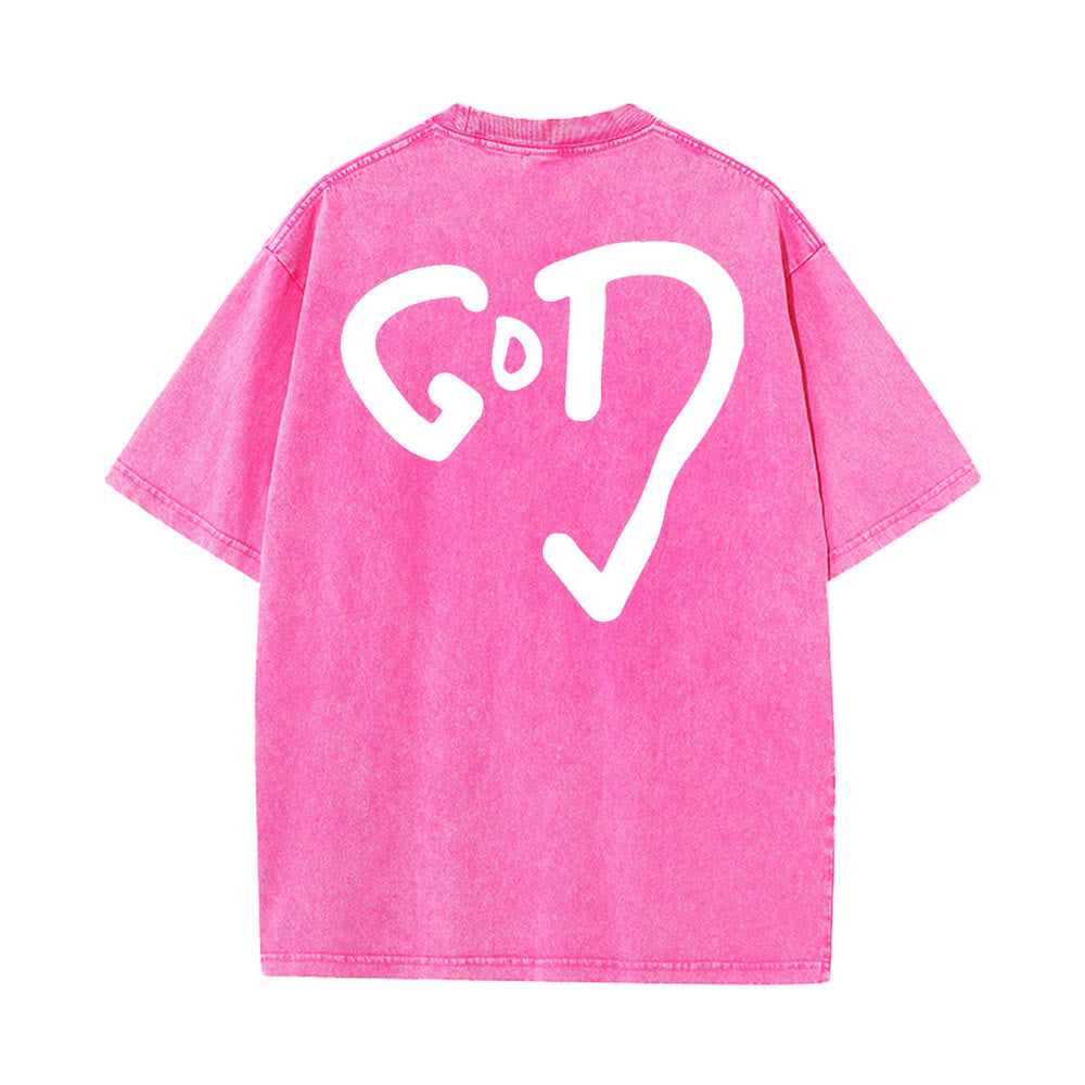 Christianartworkshop Maglietta unisex lavata con Dio Cuore - Rosa - 4XL - image 8
