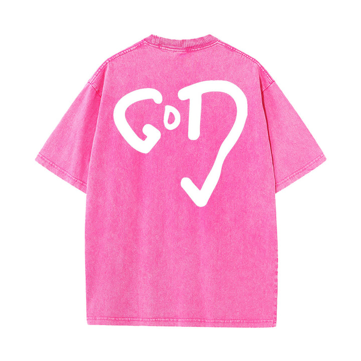 Christianartworkshop Maglietta unisex lavata con Dio Cuore - Rosa - 4XL - image 8