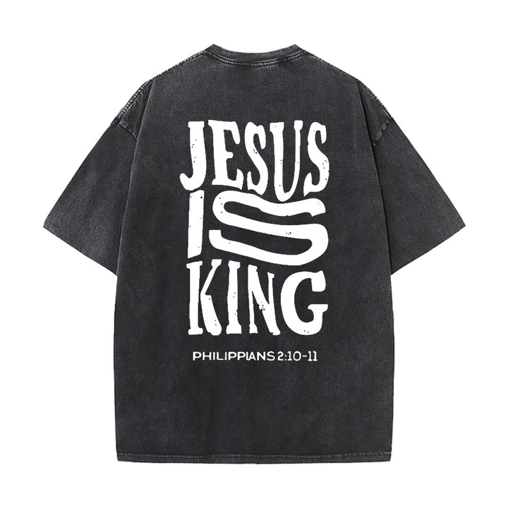 Christianartworkshop Maglietta unisex lavata con grafica Jesus Is King - Nero - 5XL - image 2
