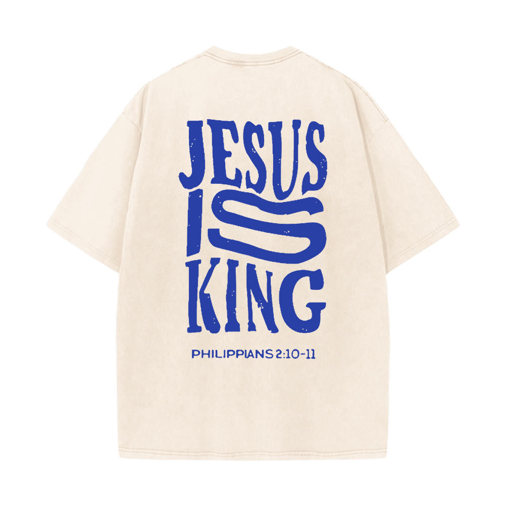 Christianartworkshop Maglietta unisex lavata con grafica Jesus Is King - Beige - 5XL - image 0