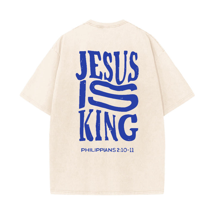 Christianartworkshop Maglietta unisex lavata con grafica Jesus Is King - Beige - 5XL - image 0