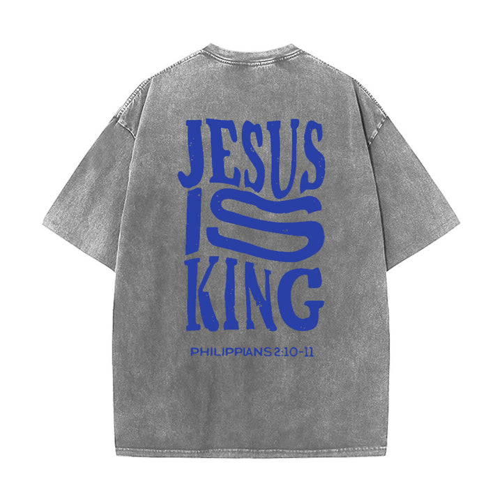 Christianartworkshop Maglietta unisex lavata con grafica Jesus Is King - Grigio - 5XL - image 4