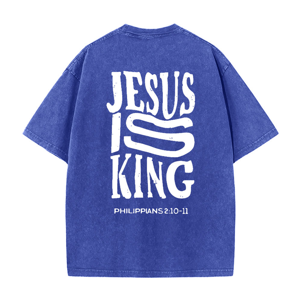 Christianartworkshop Maglietta unisex lavata con grafica Jesus Is King - Blu - 5XL - image 8