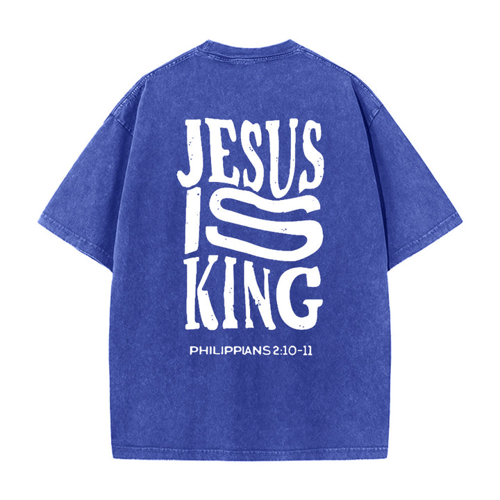Christianartworkshop Maglietta unisex lavata con grafica Jesus Is King - Blu - 5XL - image 8