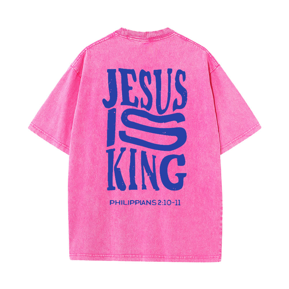 Christianartworkshop Maglietta unisex lavata con grafica Jesus Is King - Rosa - 5XL - image 10