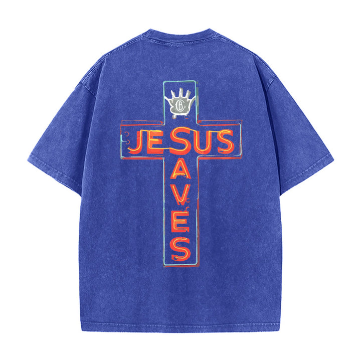 Christianartworkshop Maglietta unisex lavata con grafica Gesù salva la croce - Blu - 5XL - image 0