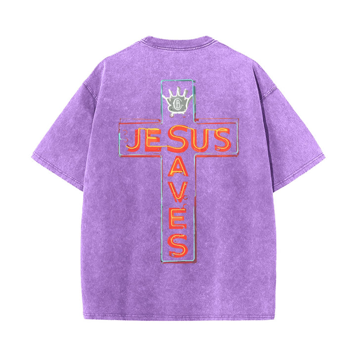 Christianartworkshop Maglietta unisex lavata con grafica Gesù salva la croce - Viola - 5XL - image 14