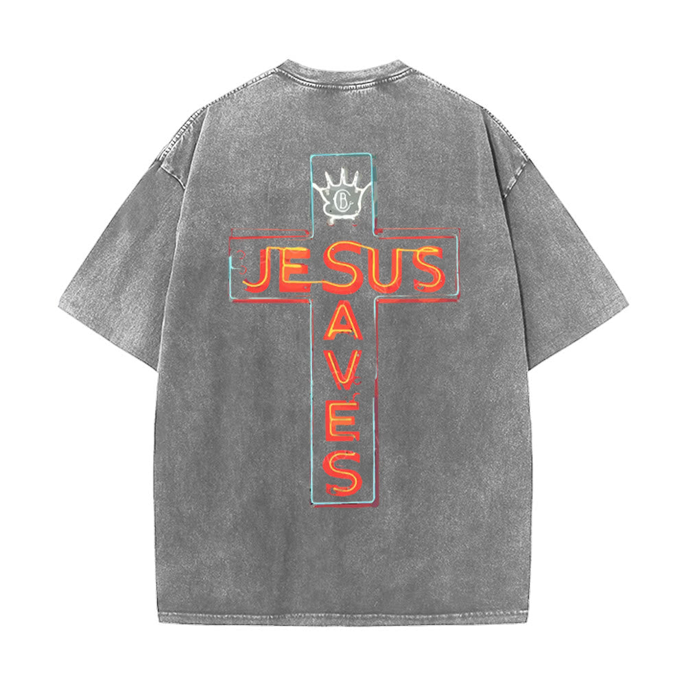 Christianartworkshop Maglietta unisex lavata con grafica Gesù salva la croce - Grigio - 5XL - image 6