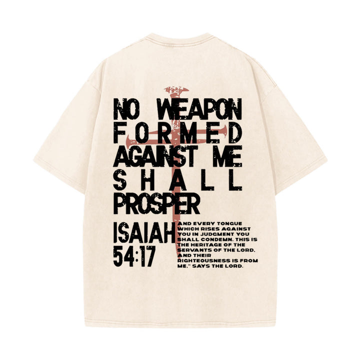 Christianartworkshop Nessuna arma formata contro di me T-shirt unisex lavata grafica - Beige - 5XL - image 3
