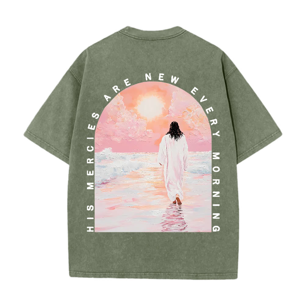 Christianartworkshop Le sue misericordie sono una nuova maglietta cristiana unisex lavata a doppia faccia - Verde militare - 5XL - image 10