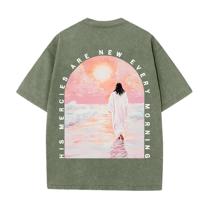 Christianartworkshop Le sue misericordie sono una nuova maglietta cristiana unisex lavata a doppia faccia - Verde militare - 5XL - image 10