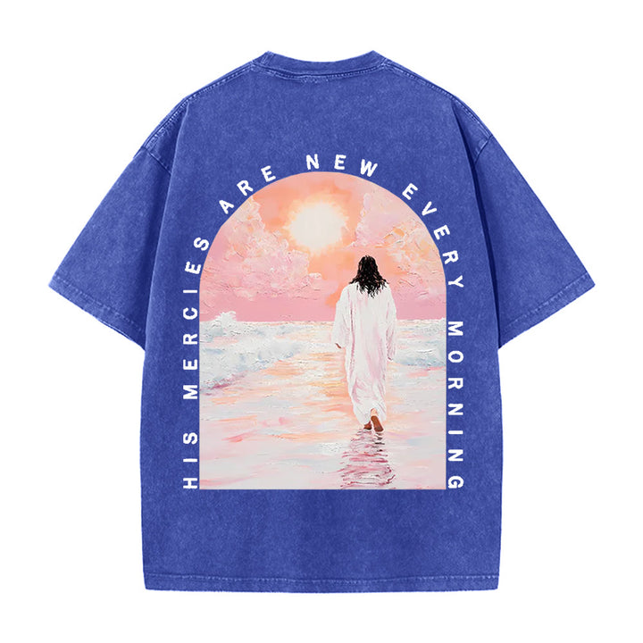 Christianartworkshop Le sue misericordie sono una nuova maglietta cristiana unisex lavata a doppia faccia - Blu - 5XL - image 4