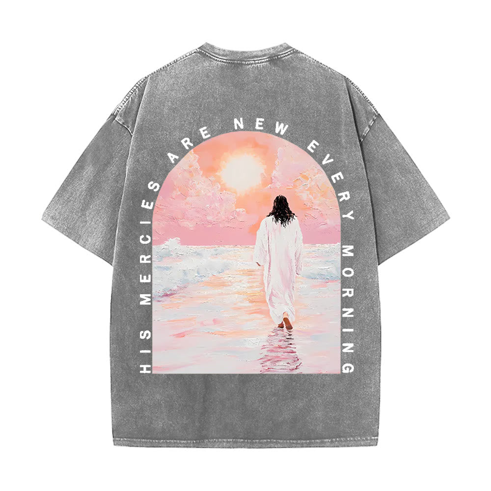 Christianartworkshop Le sue misericordie sono una nuova maglietta cristiana unisex lavata a doppia faccia - Grigio - 5XL - image 2