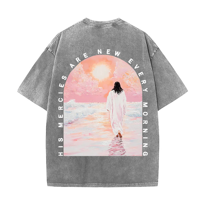 Christianartworkshop Le sue misericordie sono una nuova maglietta cristiana unisex lavata a doppia faccia - Grigio - 5XL - image 2