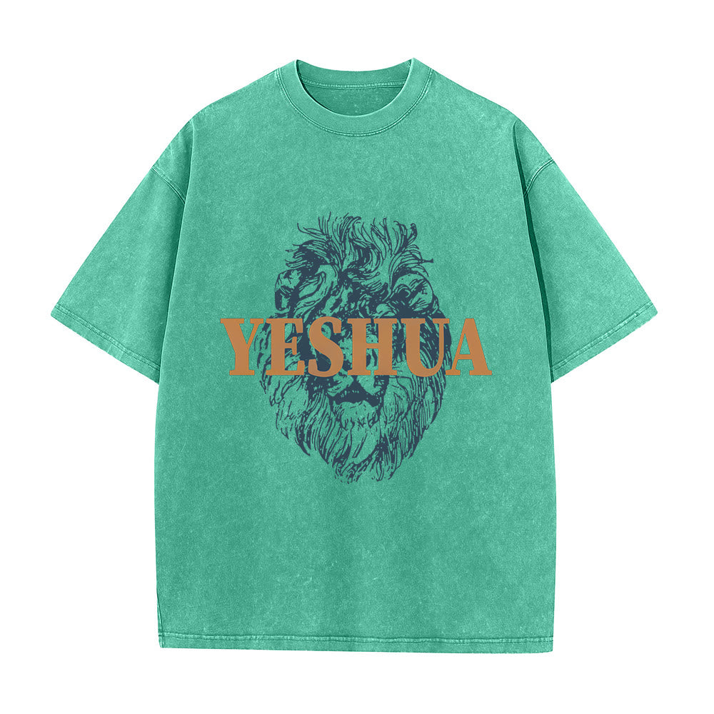 Maglietta lavata con testa di leone "YESHUA" Christianartworkshop - Verde - 5XL - image 4