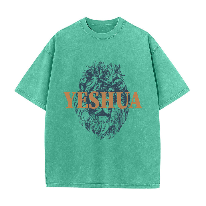 Maglietta lavata con testa di leone "YESHUA" Christianartworkshop - Verde - 5XL - image 4