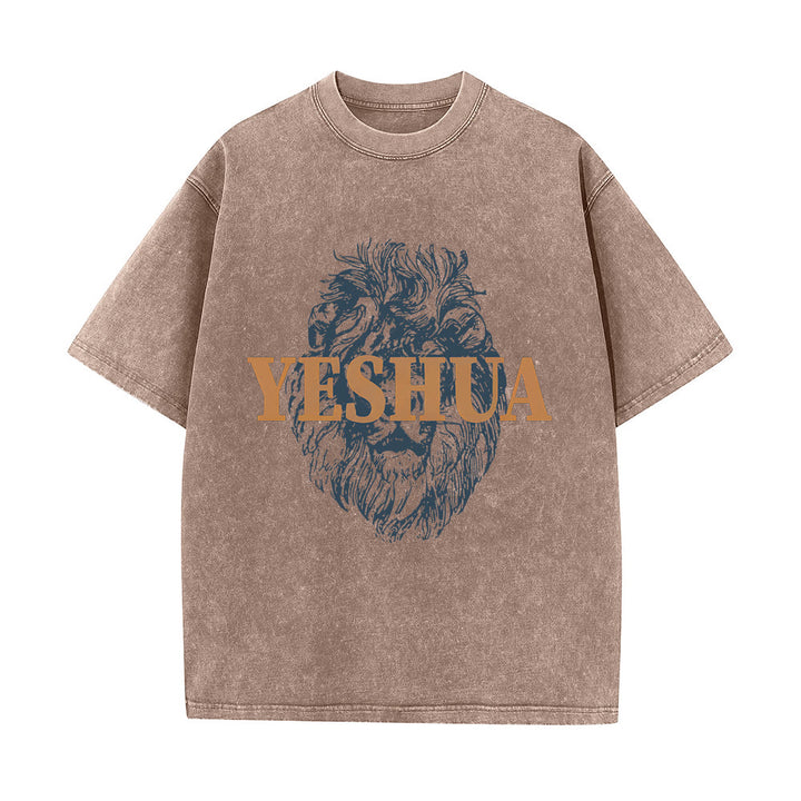 Maglietta lavata con testa di leone "YESHUA" Christianartworkshop - Cachi - 5XL - image 6