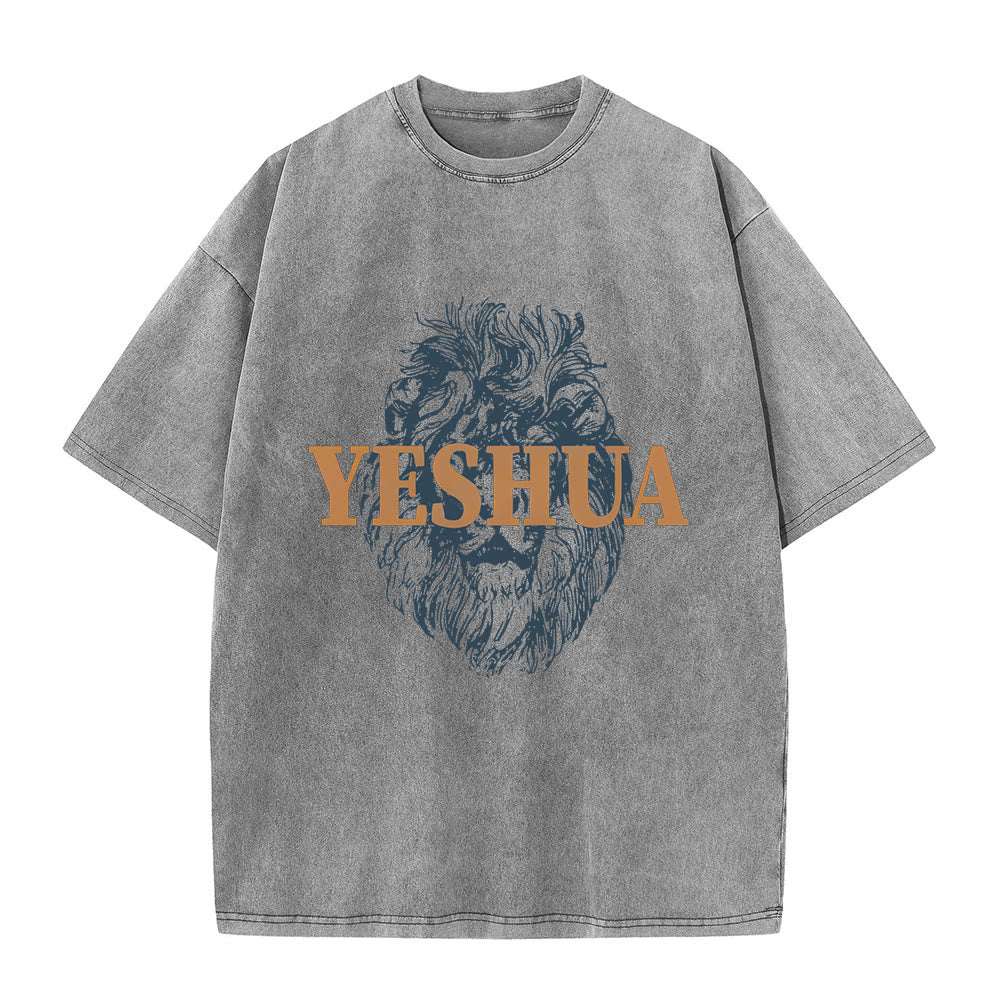 Maglietta lavata con testa di leone "YESHUA" Christianartworkshop - Grigio - 5XL - image 5