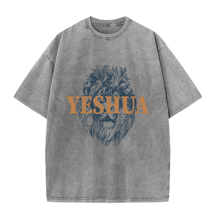 Maglietta lavata con testa di leone "YESHUA" Christianartworkshop - Grigio - 5XL - image 5