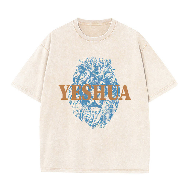 Maglietta lavata con testa di leone "YESHUA" Christianartworkshop - Beige - 5XL - image 1