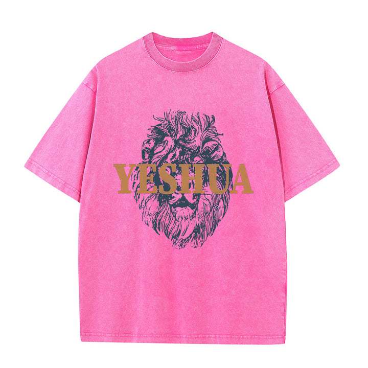 Maglietta lavata con testa di leone "YESHUA" Christianartworkshop - Rosa - 5XL - image 3