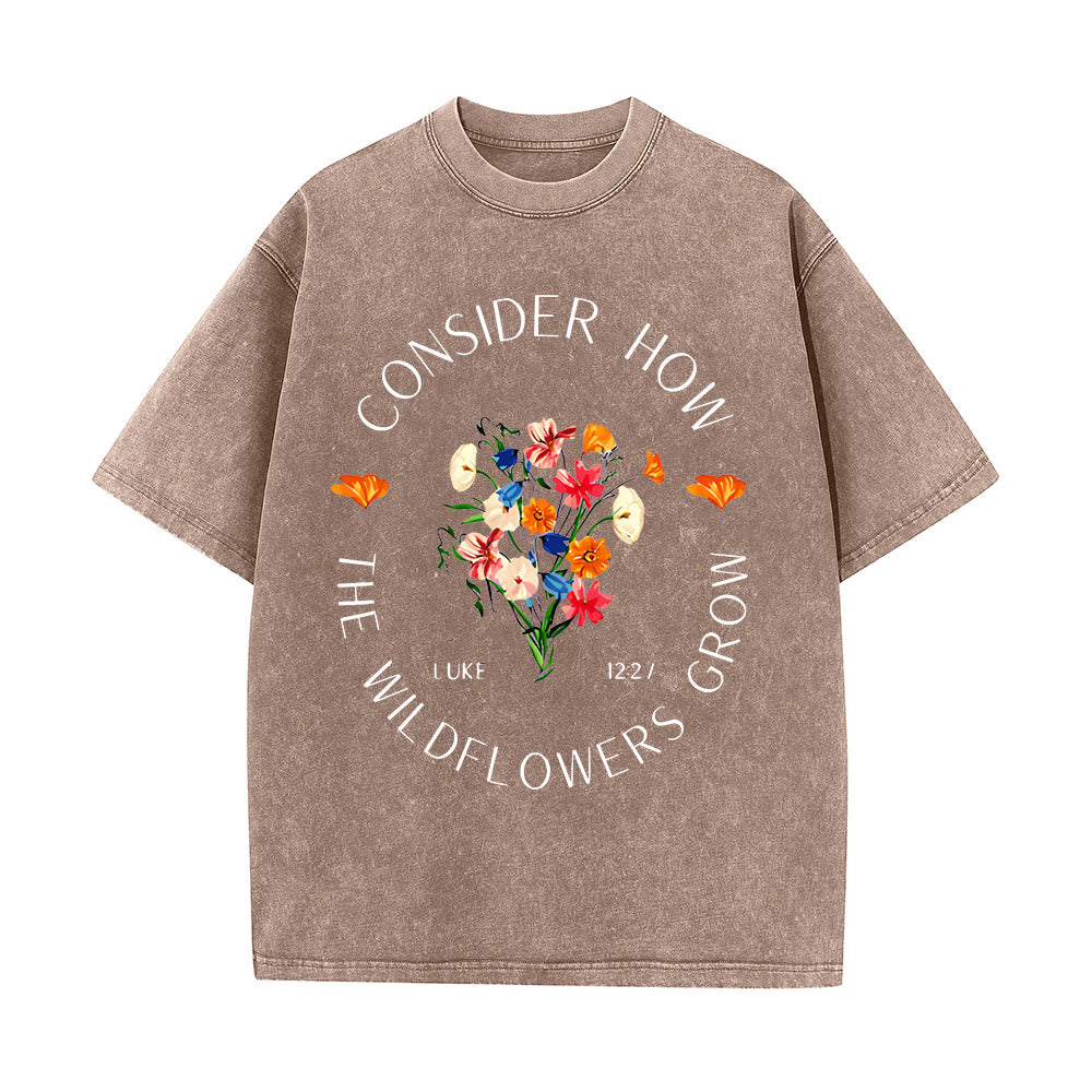 Christianartworkshop "Considera come crescono i fiori selvatici" T-shirt unisex lavata - Caffè - 5XL - image 6