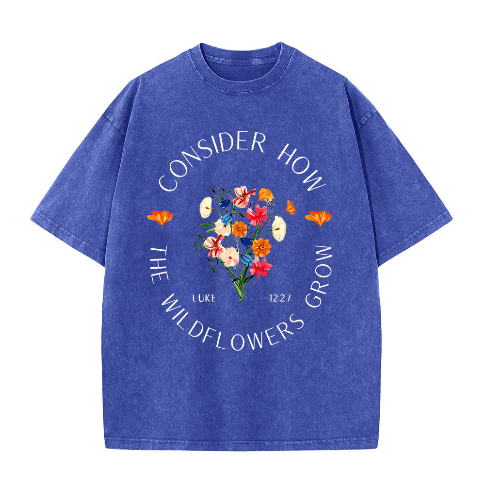 Christianartworkshop "Considera come crescono i fiori selvatici" T-shirt unisex lavata - Blu - 5XL - image 3