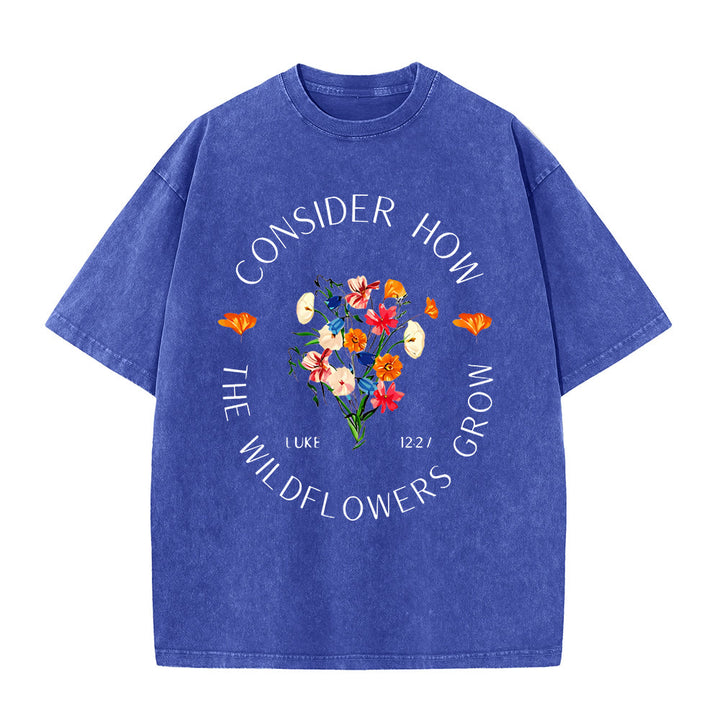 Christianartworkshop "Considera come crescono i fiori selvatici" T-shirt unisex lavata - Blu - 5XL - image 3