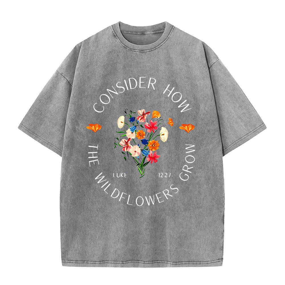 Christianartworkshop "Considera come crescono i fiori selvatici" T-shirt unisex lavata - Grigio - 5XL - image 4