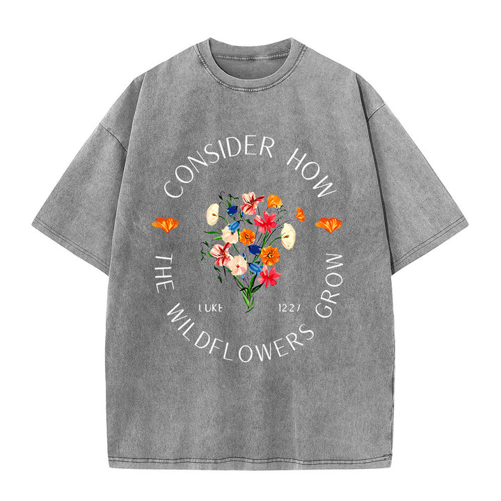 Christianartworkshop "Considera come crescono i fiori selvatici" T-shirt unisex lavata - Grigio - 5XL - image 4