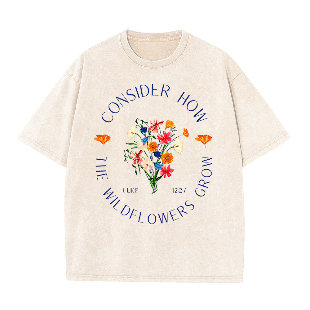Christianartworkshop "Considera come crescono i fiori selvatici" T-shirt unisex lavata - Albicocca - 5XL - image 8