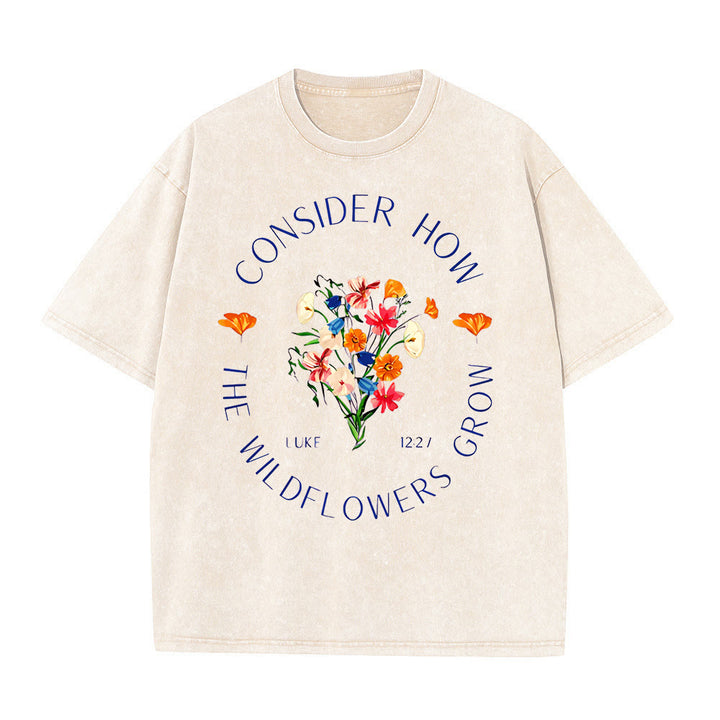 Christianartworkshop "Considera come crescono i fiori selvatici" T-shirt unisex lavata - Albicocca - 5XL - image 8