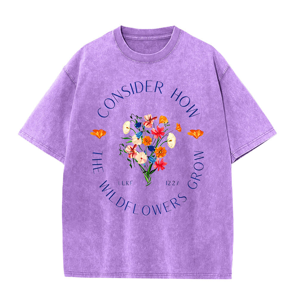 Christianartworkshop "Considera come crescono i fiori selvatici" T-shirt unisex lavata - Viola - 5XL - image 9