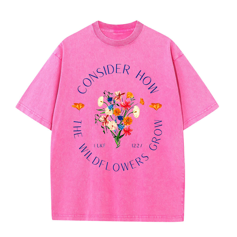 Christianartworkshop "Considera come crescono i fiori selvatici" T-shirt unisex lavata - Rosa - 5XL - image 7