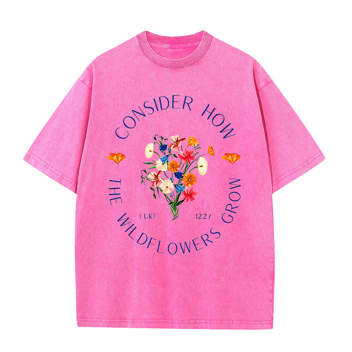 Christianartworkshop "Considera come crescono i fiori selvatici" T-shirt unisex lavata - Rosa - 5XL - image 7