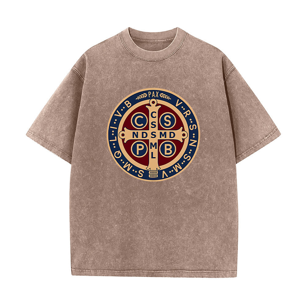 Christianartworkshop Medaglia di San Benedetto Santa Croce T-shirt unisex lavata - Caffè - 5XL - image 6