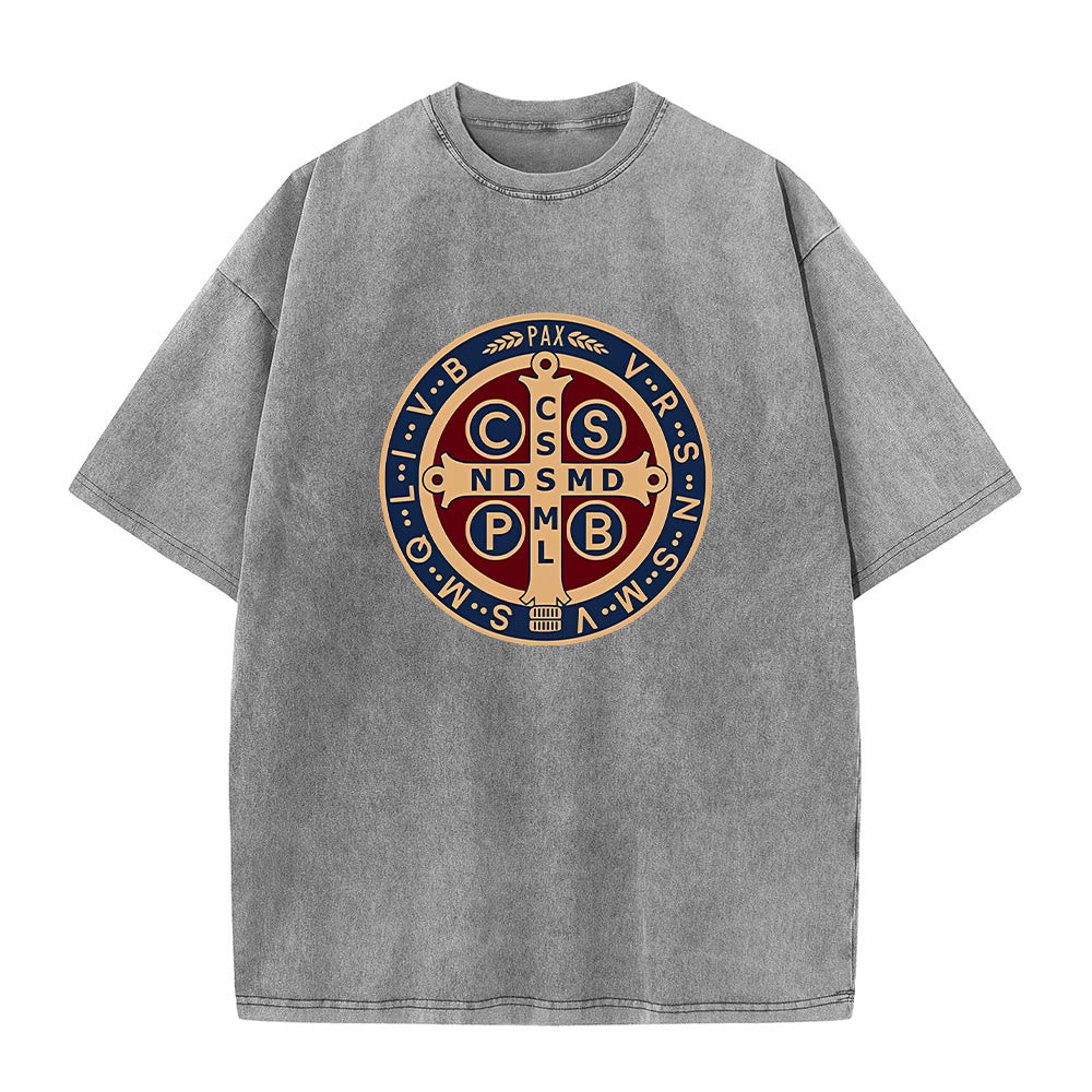 Christianartworkshop Medaglia di San Benedetto Santa Croce T-shirt unisex lavata - Grigio - 5XL - image 4