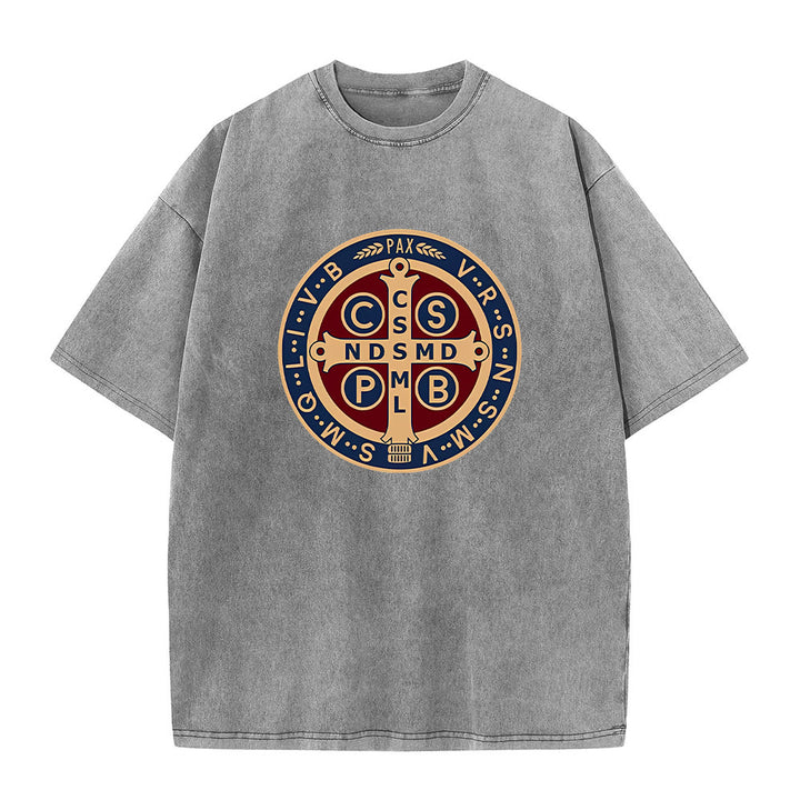 Christianartworkshop Medaglia di San Benedetto Santa Croce T-shirt unisex lavata - Grigio - 5XL - image 4