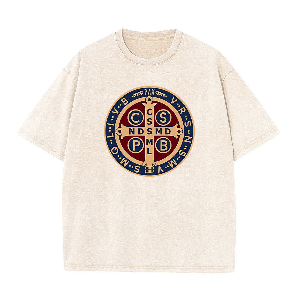 Christianartworkshop Medaglia di San Benedetto Santa Croce T-shirt unisex lavata - Albicocca - 5XL - image 8