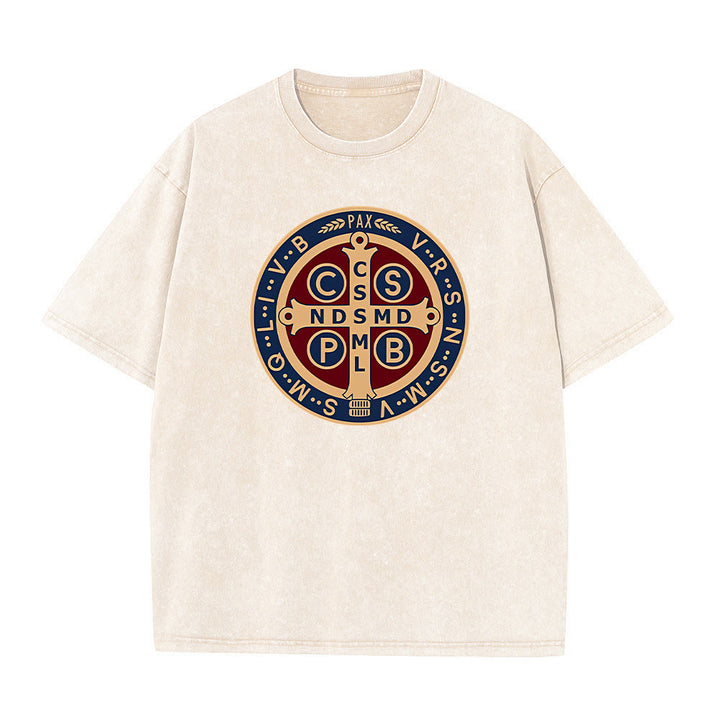 Christianartworkshop Medaglia di San Benedetto Santa Croce T-shirt unisex lavata - Albicocca - 5XL - image 8