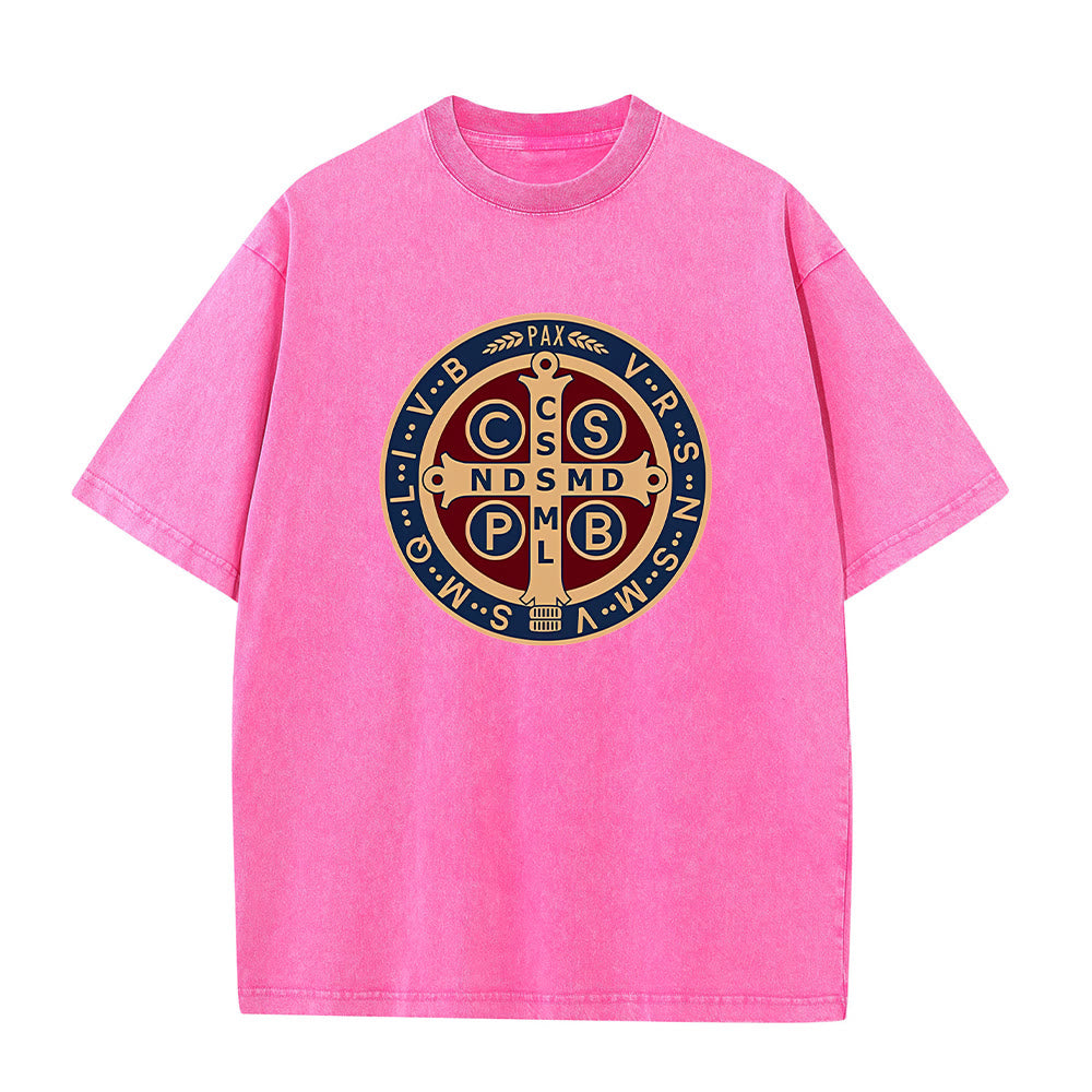 Christianartworkshop Medaglia di San Benedetto Santa Croce T-shirt unisex lavata - Rosa - 5XL - image 7