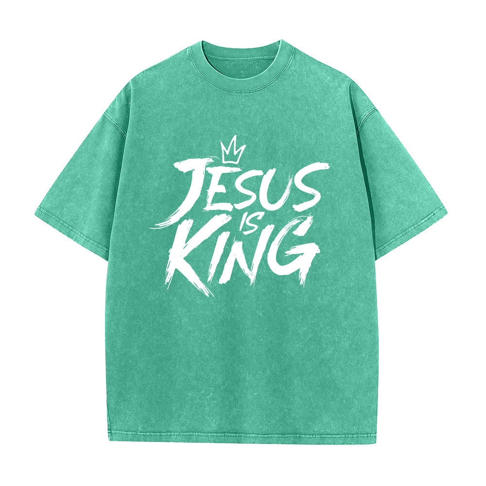 Christianartworkshop Maglietta unisex lavata Jesus Is King - Verde - 5XL - image 7