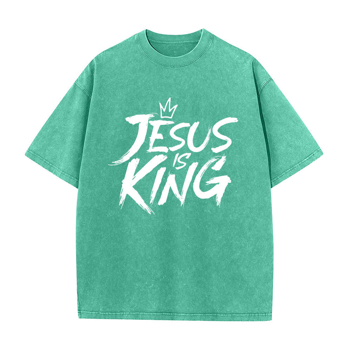 Christianartworkshop Maglietta unisex lavata Jesus Is King - Verde - 5XL - image 7