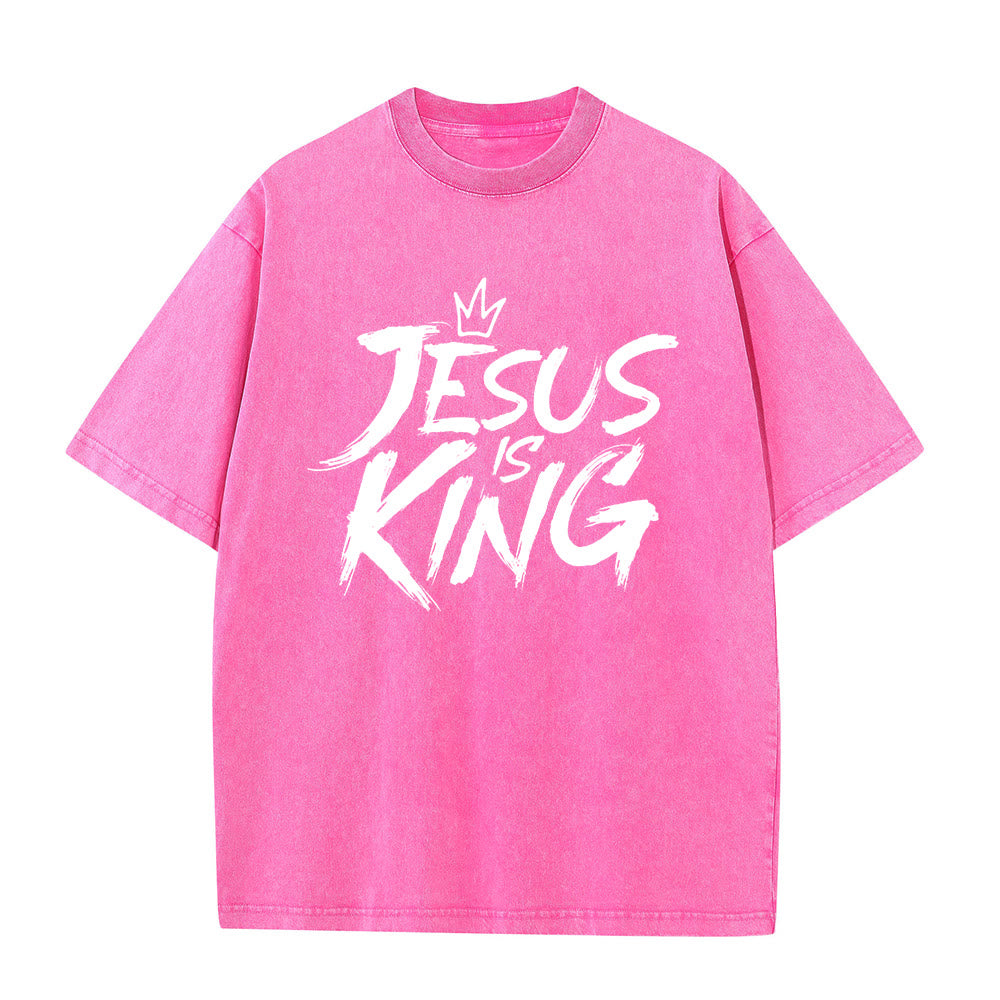 Christianartworkshop Maglietta unisex lavata Jesus Is King - Rosa - 5XL - image 4