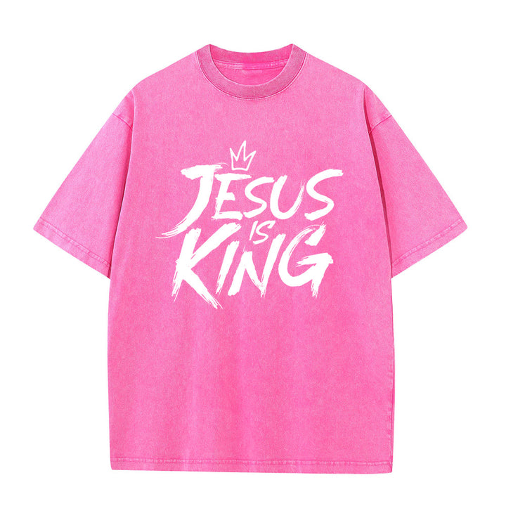 Christianartworkshop Maglietta unisex lavata Jesus Is King - Rosa - 5XL - image 4