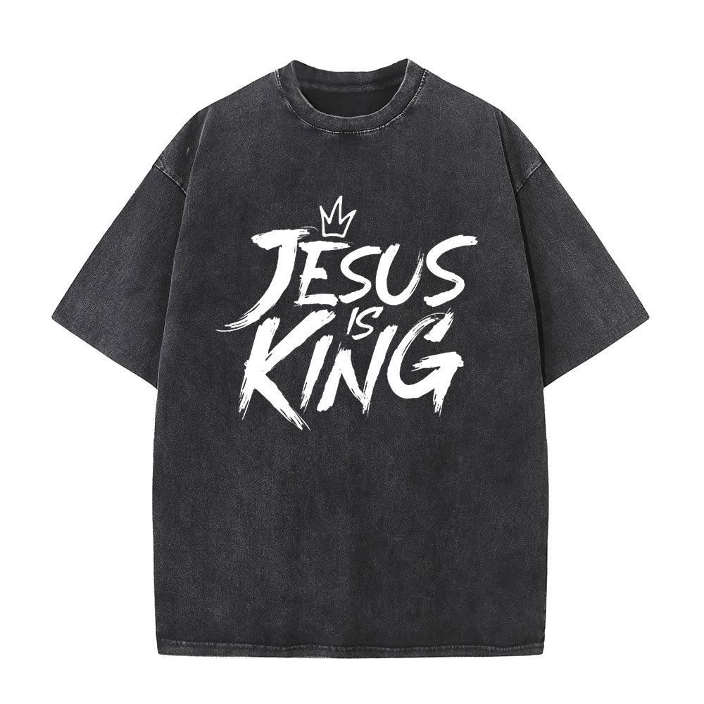 Christianartworkshop Maglietta unisex lavata Jesus Is King - Nero - 5XL - image 0