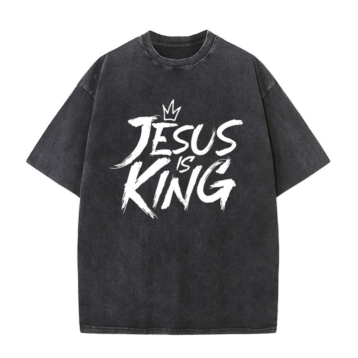 Christianartworkshop Maglietta unisex lavata Jesus Is King - Nero - 5XL - image 0